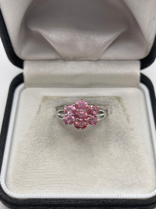 18ct white gold pink sapphire cluster ring