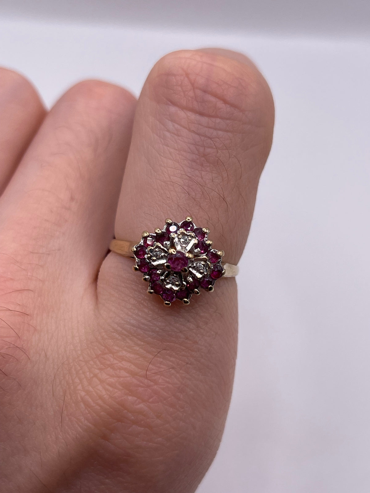 9ct gold ruby and diamond ring