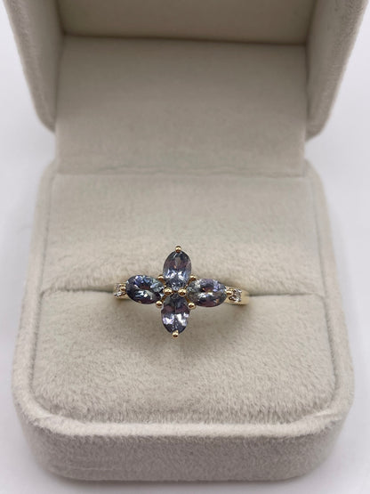 9ct gold tanzanite and zircon ring