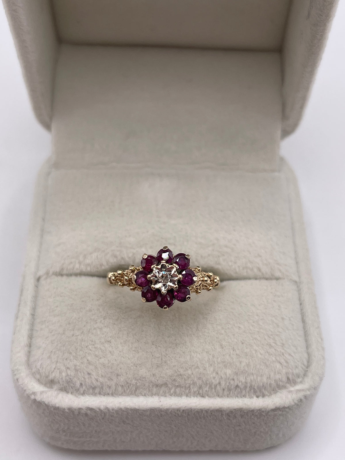 9ct gold ruby and diamond ring