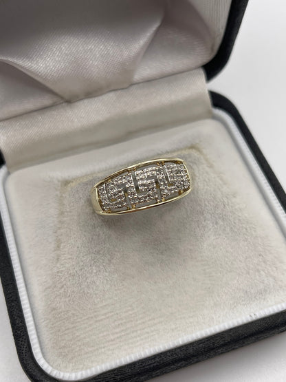 9ct gold diamond Greek key ring