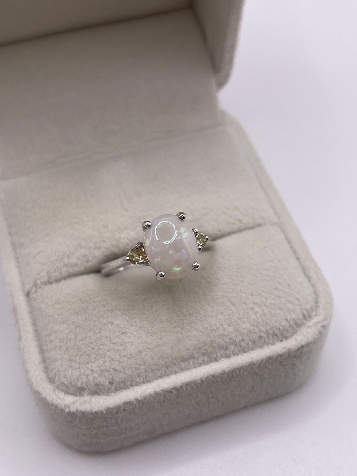 9ct white gold opal and citrine ring