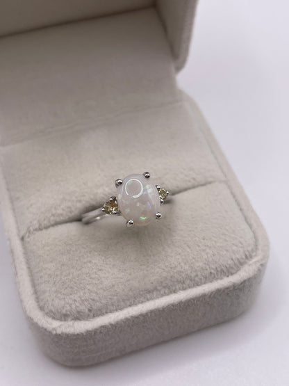 9ct white gold opal and citrine ring