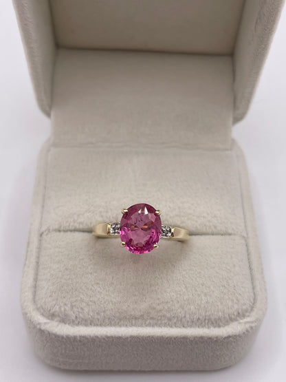 9ct gold rubelite tourmaline and diamond ring