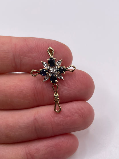 9ct gold sapphire and diamond cross pendant