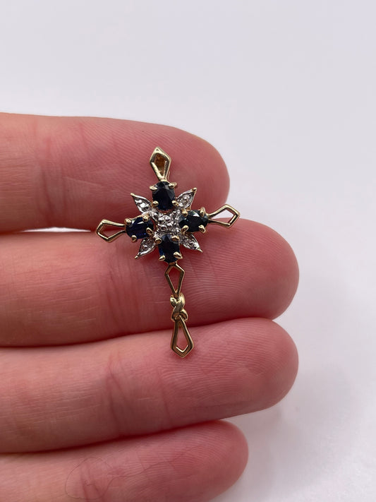 9ct gold sapphire and diamond cross pendant