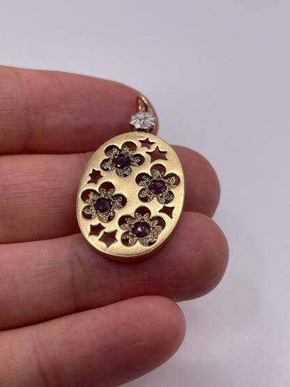 9ct gold ruby and diamond pendant