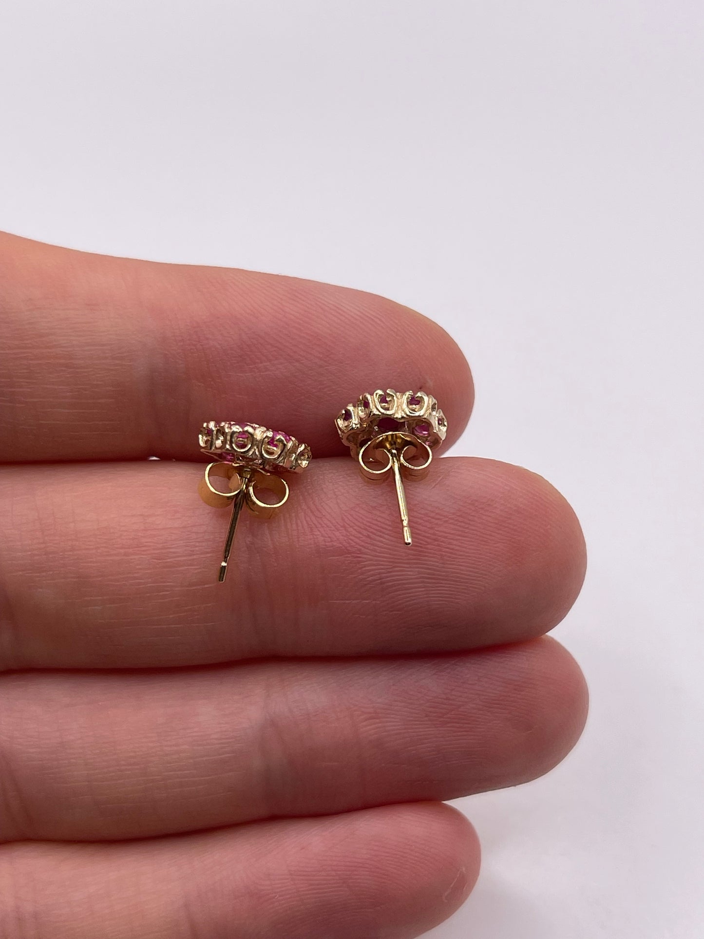 9ct gold ruby cluster earrings