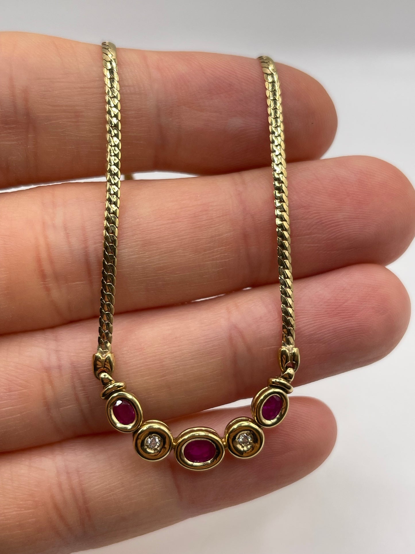 9ct gold ruby and diamond necklace