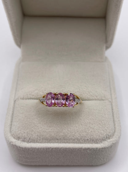 9ct gold pink sapphire and diamond ring