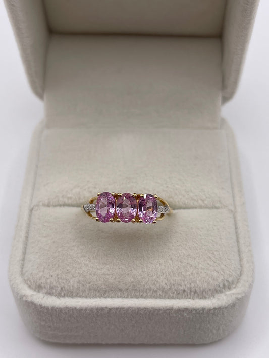 9ct gold pink sapphire and diamond ring