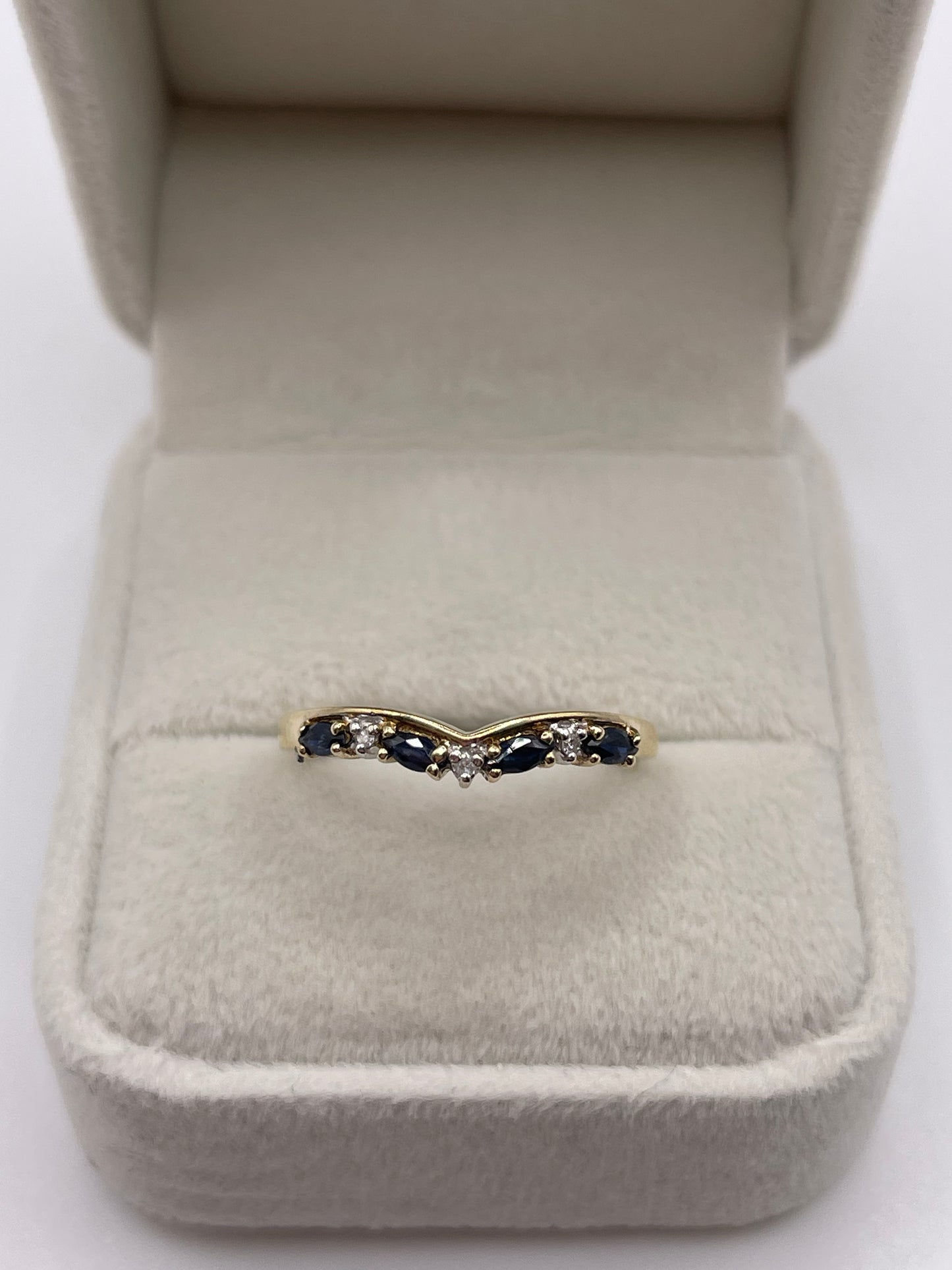 9ct gold sapphire and diamond wishbone ring