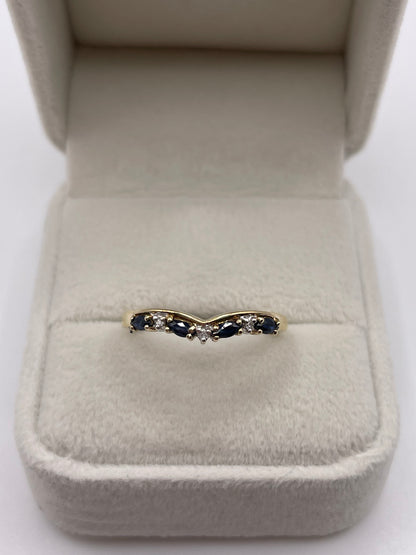 9ct gold sapphire and diamond wishbone ring