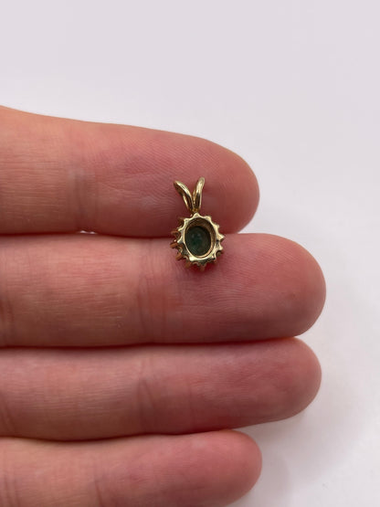 9ct gold emerald and diamond pendant