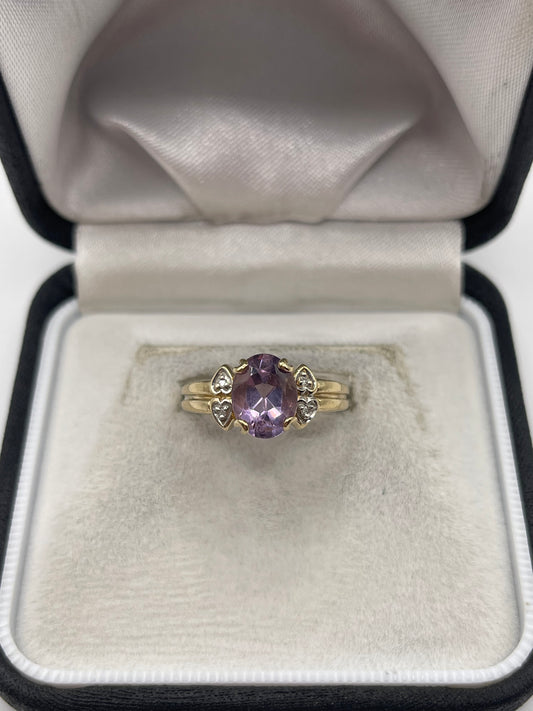 9ct gold amethyst and diamond ring