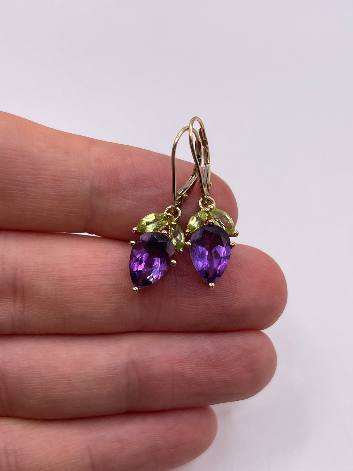 9ct gold amethyst and peridot earrings