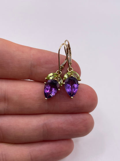 9ct gold amethyst and peridot earrings
