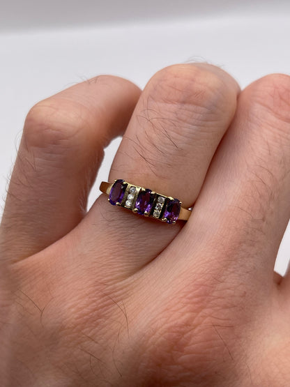 9ct gold amethyst and diamond ring