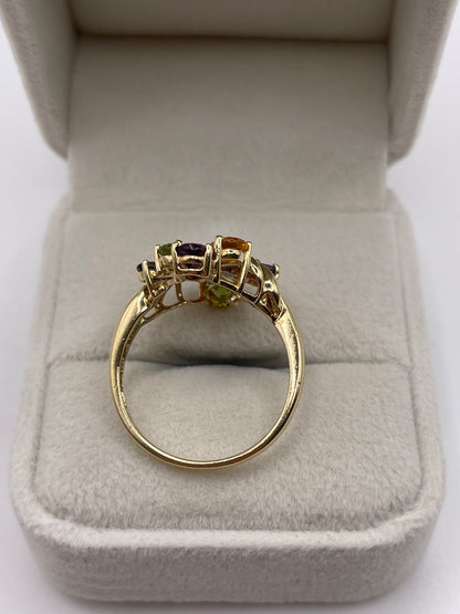 9ct gold multi gemstone cluster ring