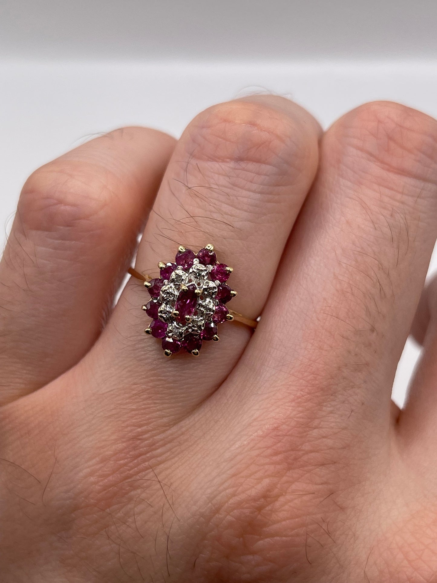 9ct gold ruby and diamond ring