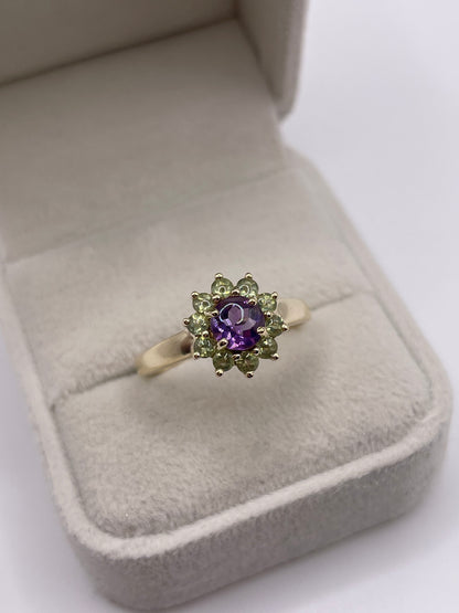 9ct gold amethyst and peridot ring