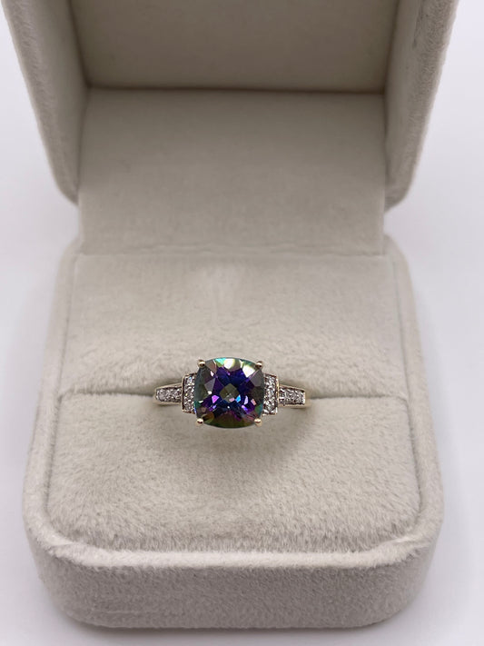 9ct gold mystic topaz and diamond ring