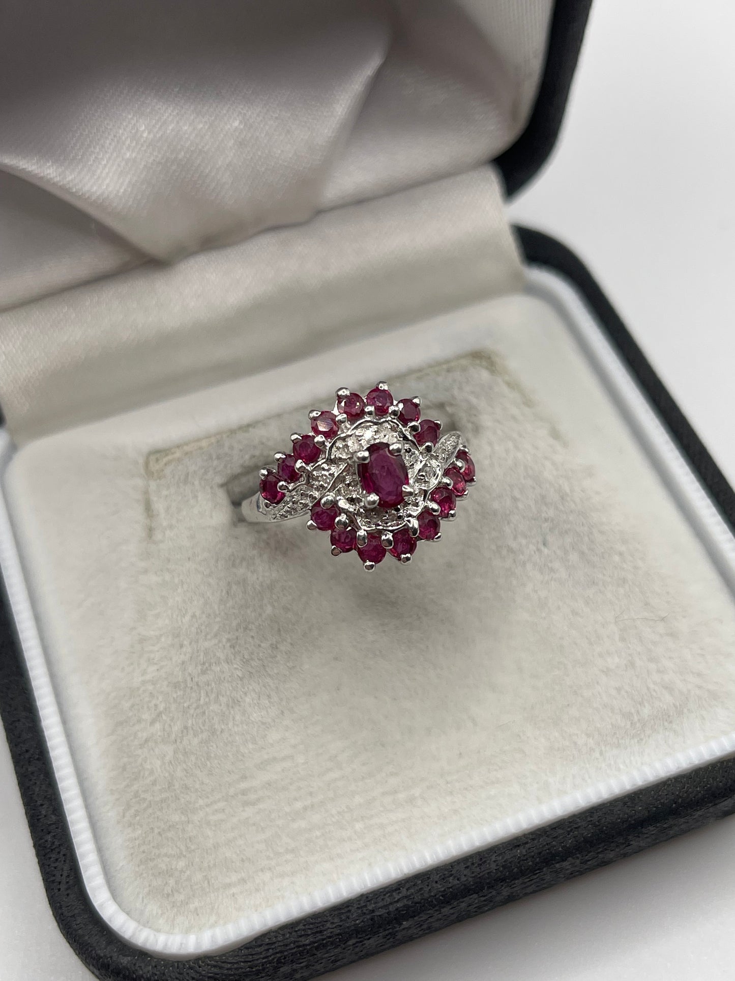 9ct white gold ruby and diamond ring