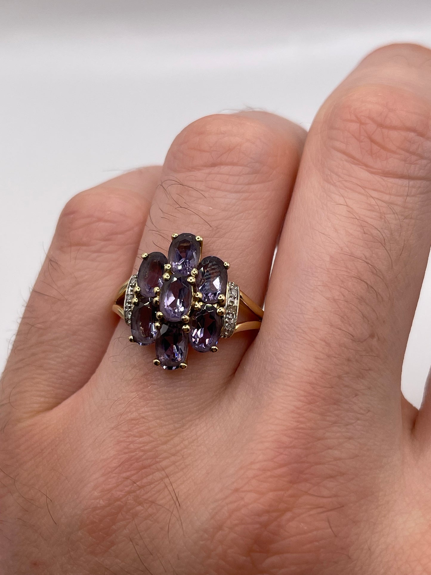 9ct gold iolite and diamond ring