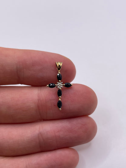 9ct gold sapphire and diamond cross pendant