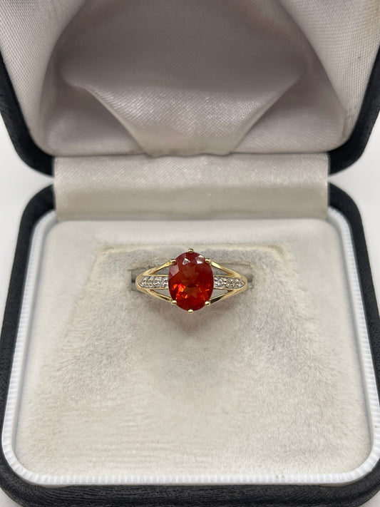 9ct gold fire opal and diamond ring