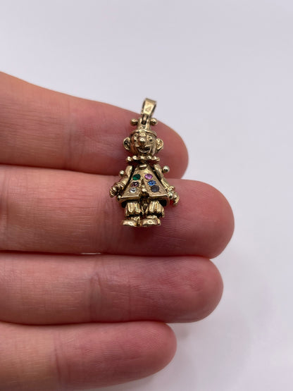 9ct gold articulated clown pendant