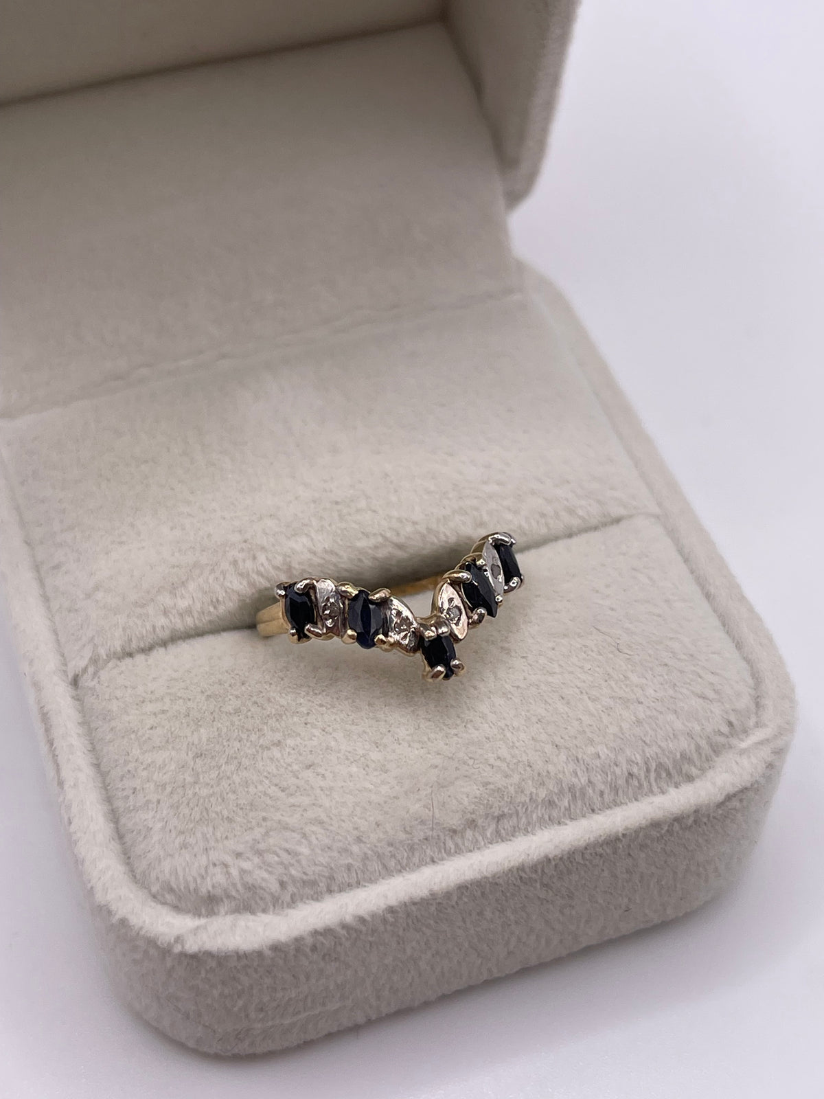 9ct gold sapphire and diamond wishbone ring