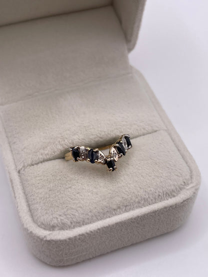 9ct gold sapphire and diamond wishbone ring