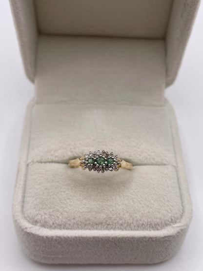 9ct gold emerald and diamond ring