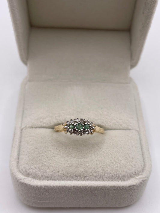 9ct gold emerald and diamond ring
