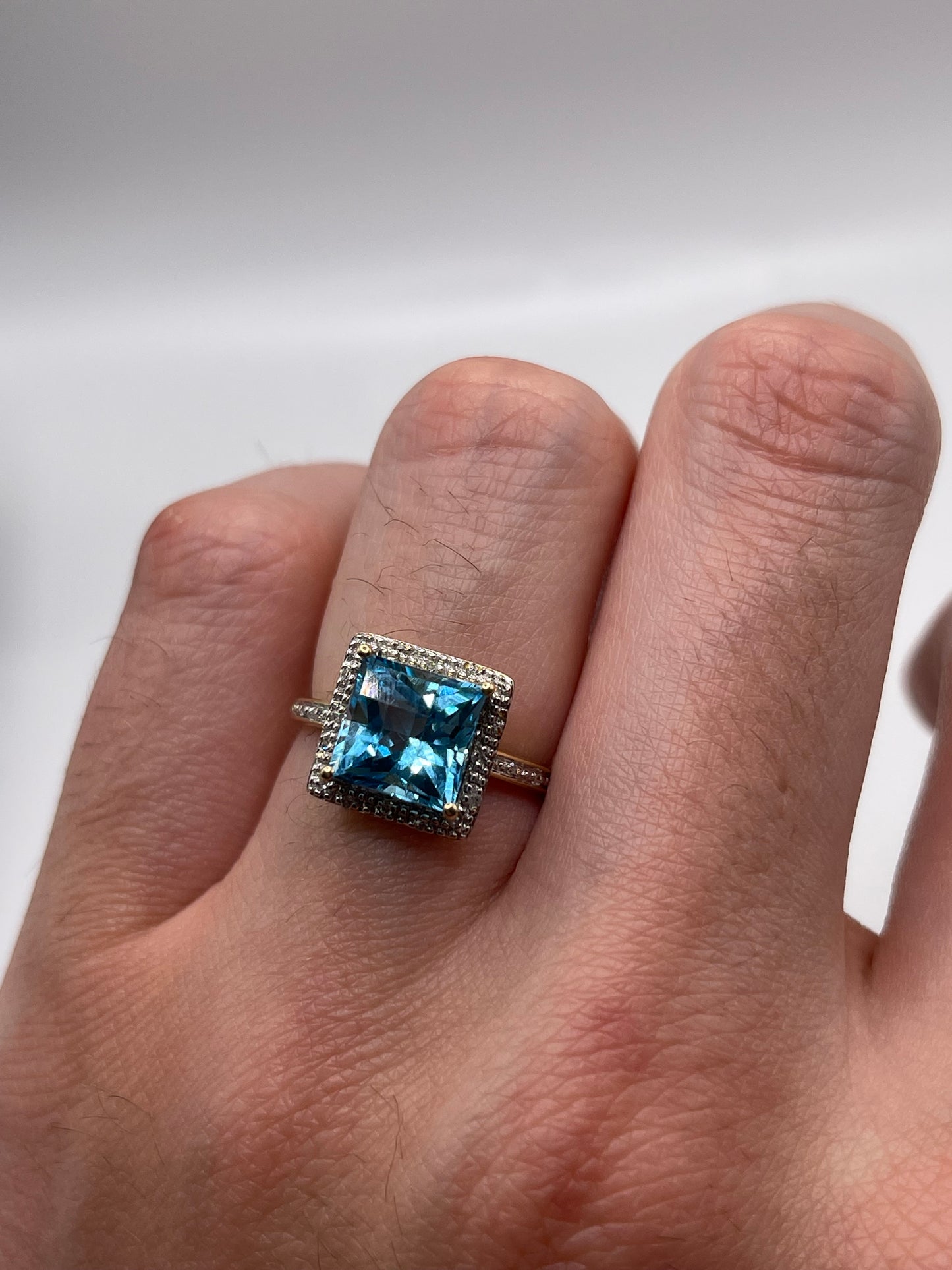9ct gold blue topaz and diamond ring