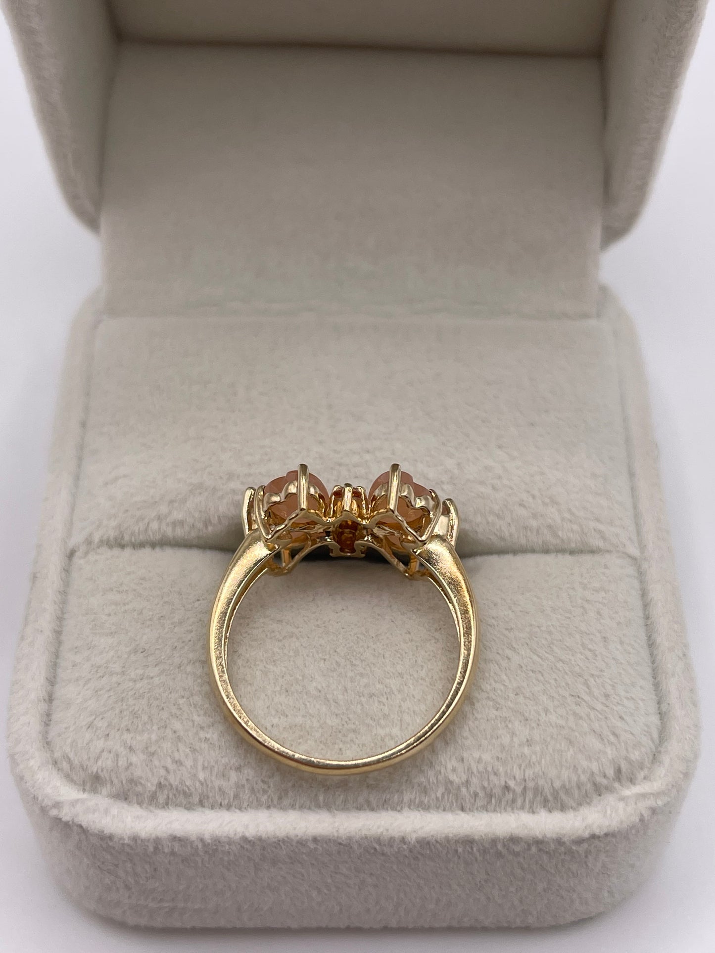 9ct gold peach moonstone and citrine butterfly ring