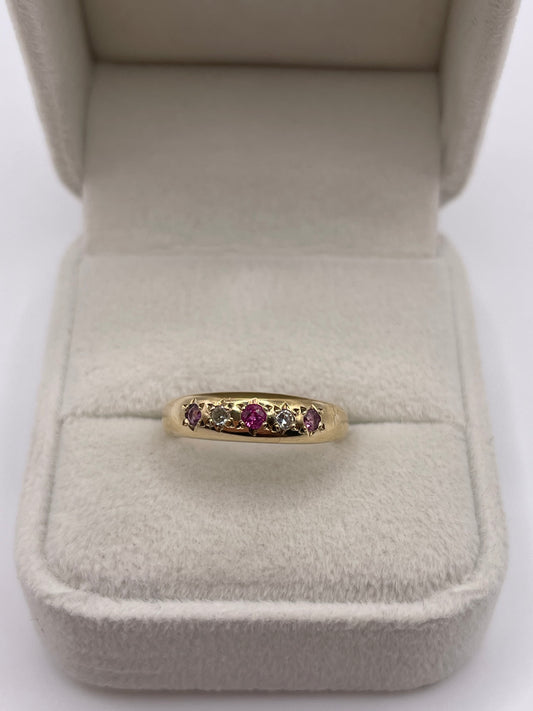 9ct gold ruby and diamond gypsy ring