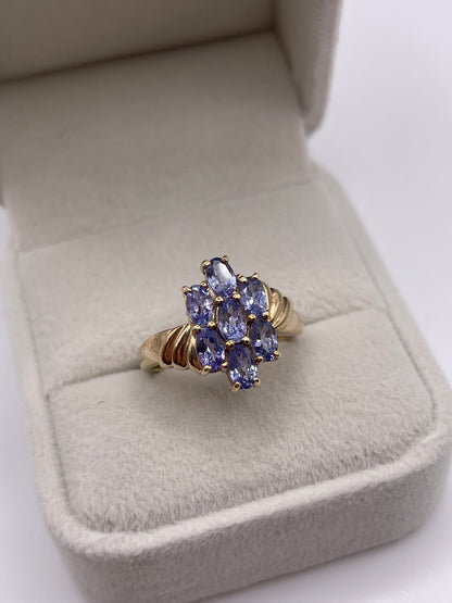 9ct gold tanzanite cluster ring