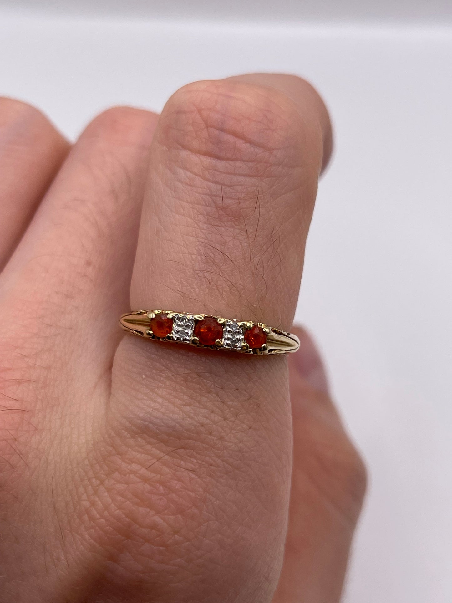 9ct gold fire opal and diamond ring