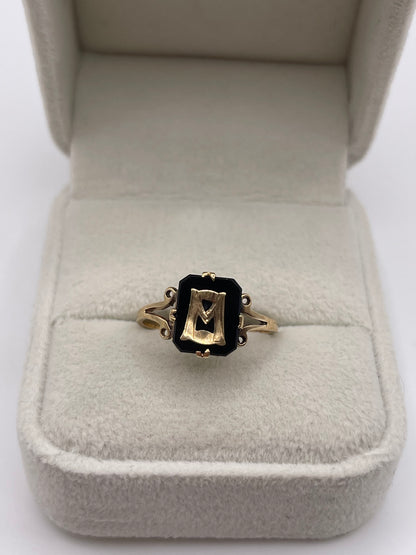 9ct gold onyx initial ring