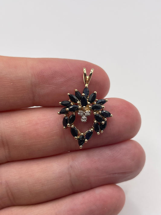 9ct gold sapphire and diamond heart pendant