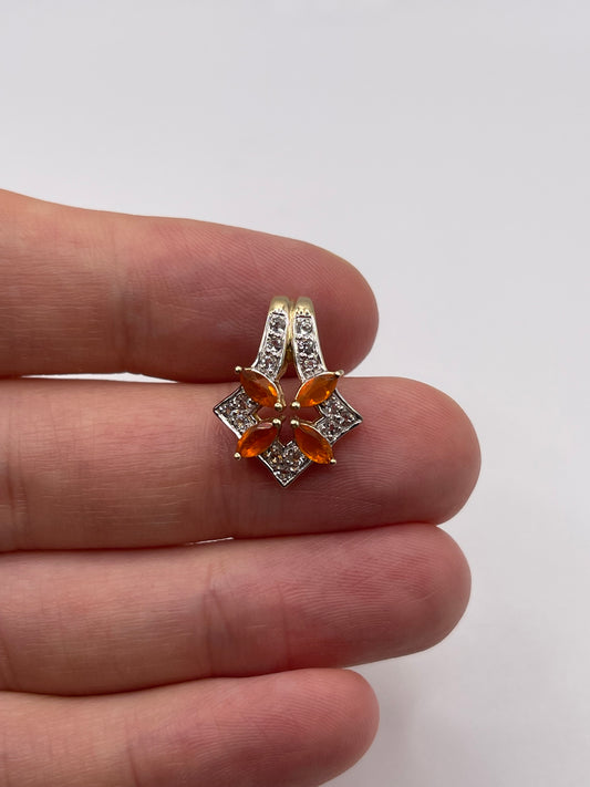 9ct gold fire opal and zircon pendant
