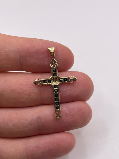 9ct gold sapphire and diamond cross pendant
