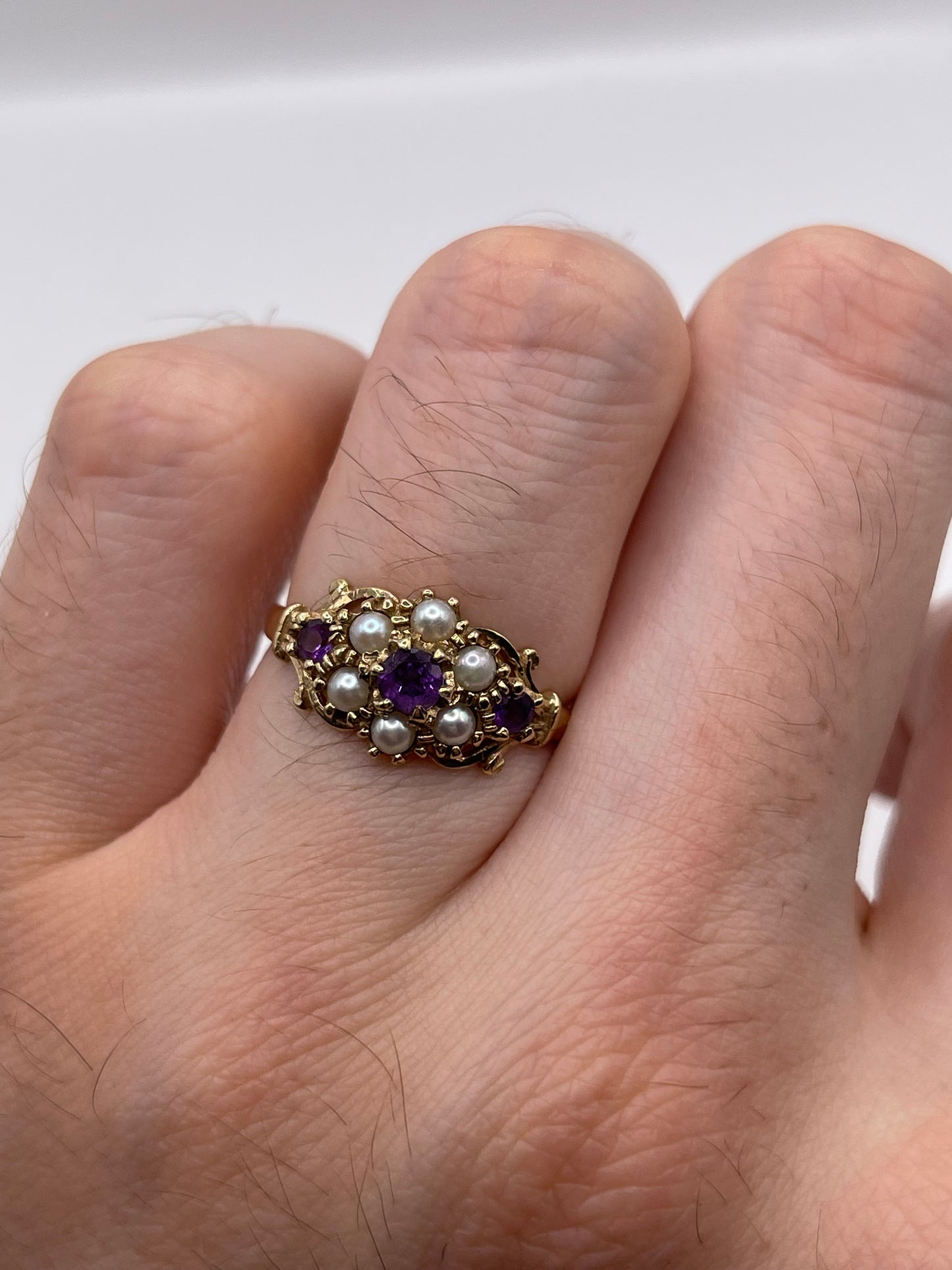 9ct gold amethyst and pearl ring