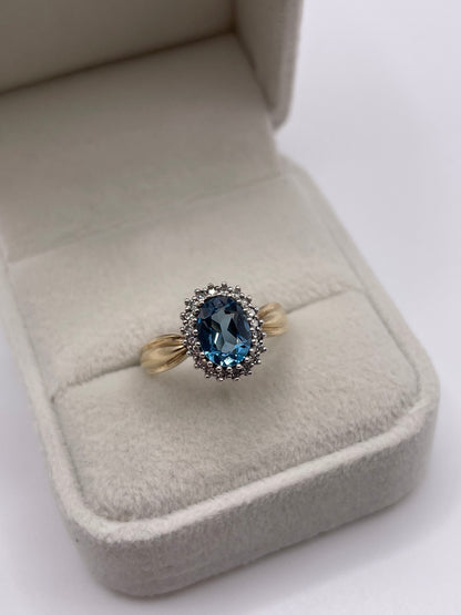 9ct gold blue topaz and diamond ring