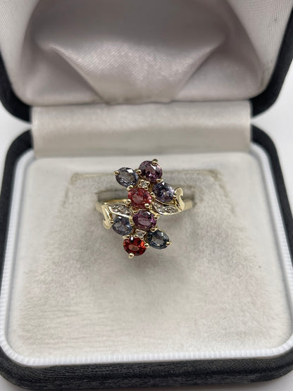 9ct gold spinel and zircon ring