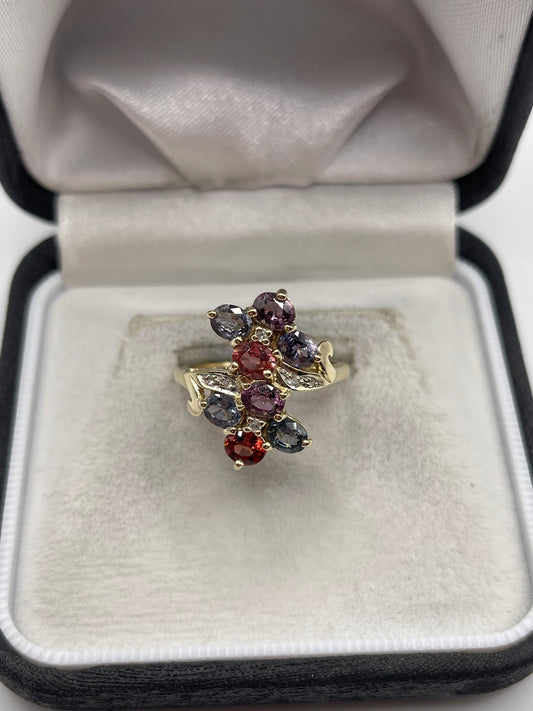 9ct gold spinel and zircon ring