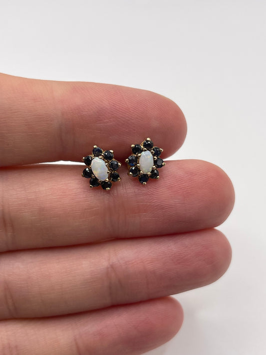 9ct gold sapphire and opal earrings