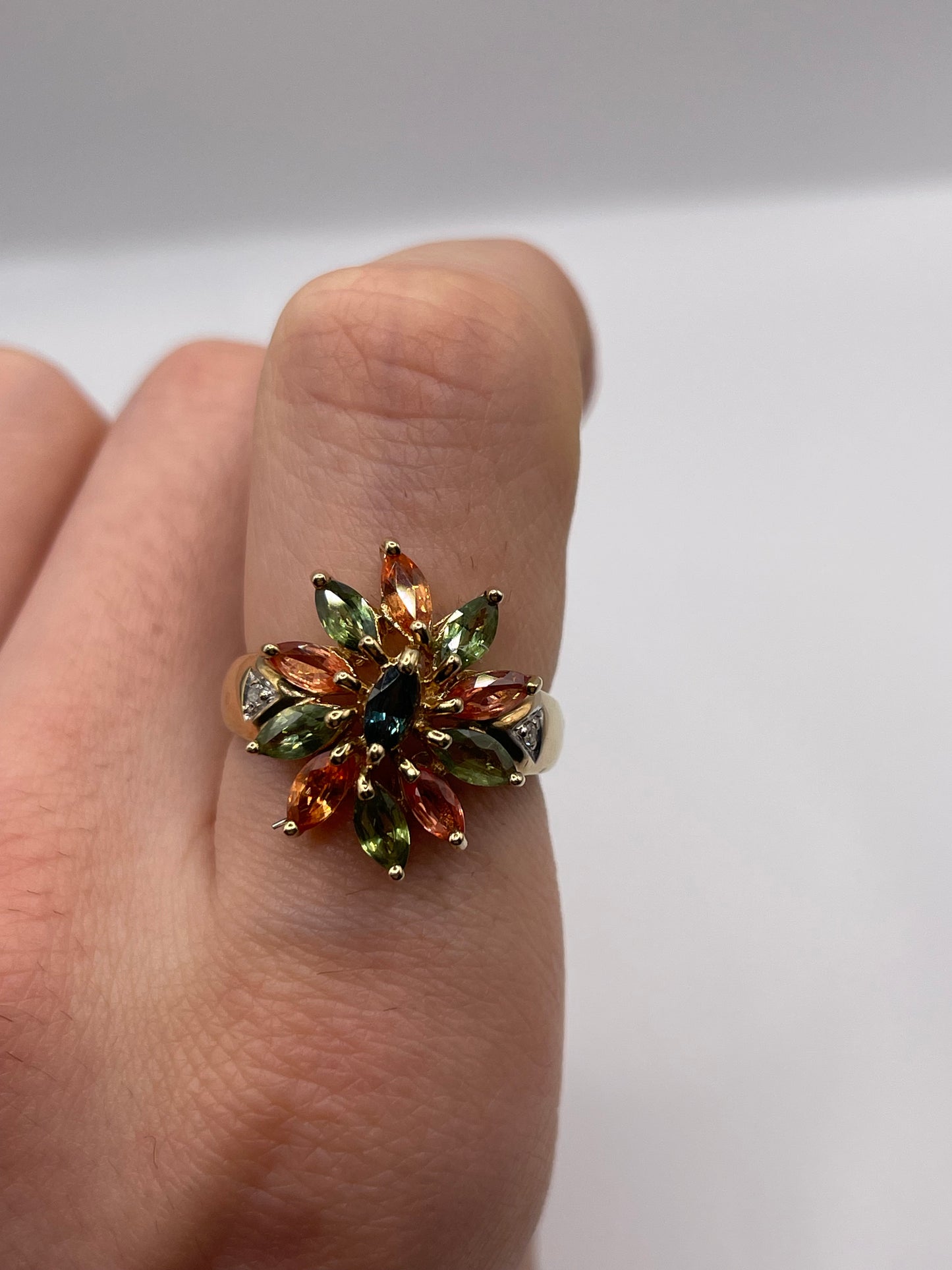 9ct gold multi coloured sapphire and diamond ring